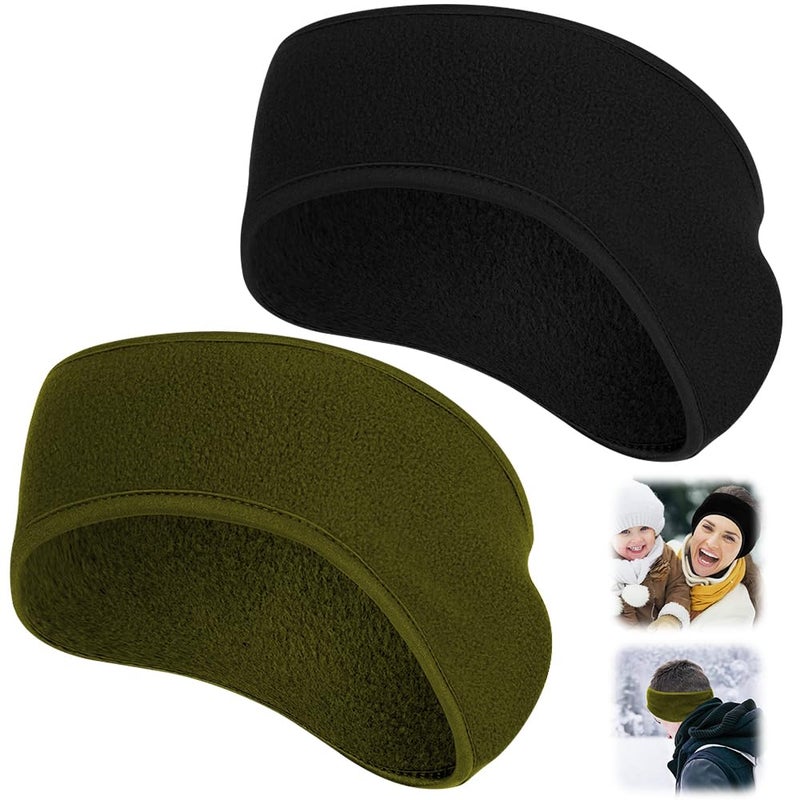 Komake Ear Warmers Headband, KOMAKE 2 Pack Earmuff Headband Fleece Earmuffs Running Headband Winter Ear Covers Moisture Wicking Sweatband Ski Sport Headband For Men & Women (Black+Gray) - Image 1
