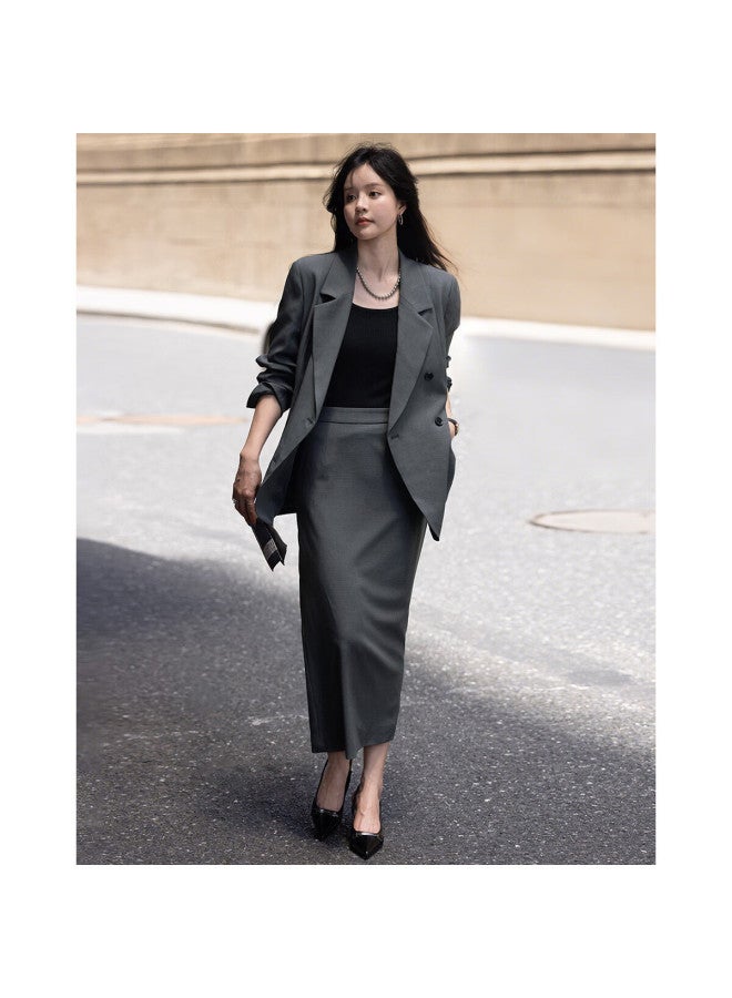 Mt High-intelligence Workplace Autumn Business Commuter Suit Set - Blazer With Slit And Straight-cut Skirt Two-piece Women's Set - Image 1