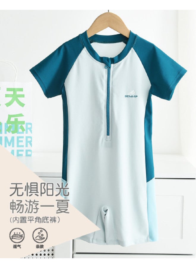 Bumblebee Kids' Sports One-piece Swimsuit With Short Sleeves And Shorts For Swimming, Hot Springs, Beach & Outdoor Activities - Image 1