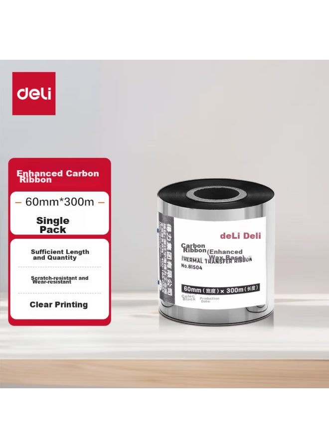 Deli 60mm*300m Thermal Transfer Barcode Printer, Label Printer Ribbon, Universal Enhanced Wax-based Carbon Ribbon 81504 - Image 1
