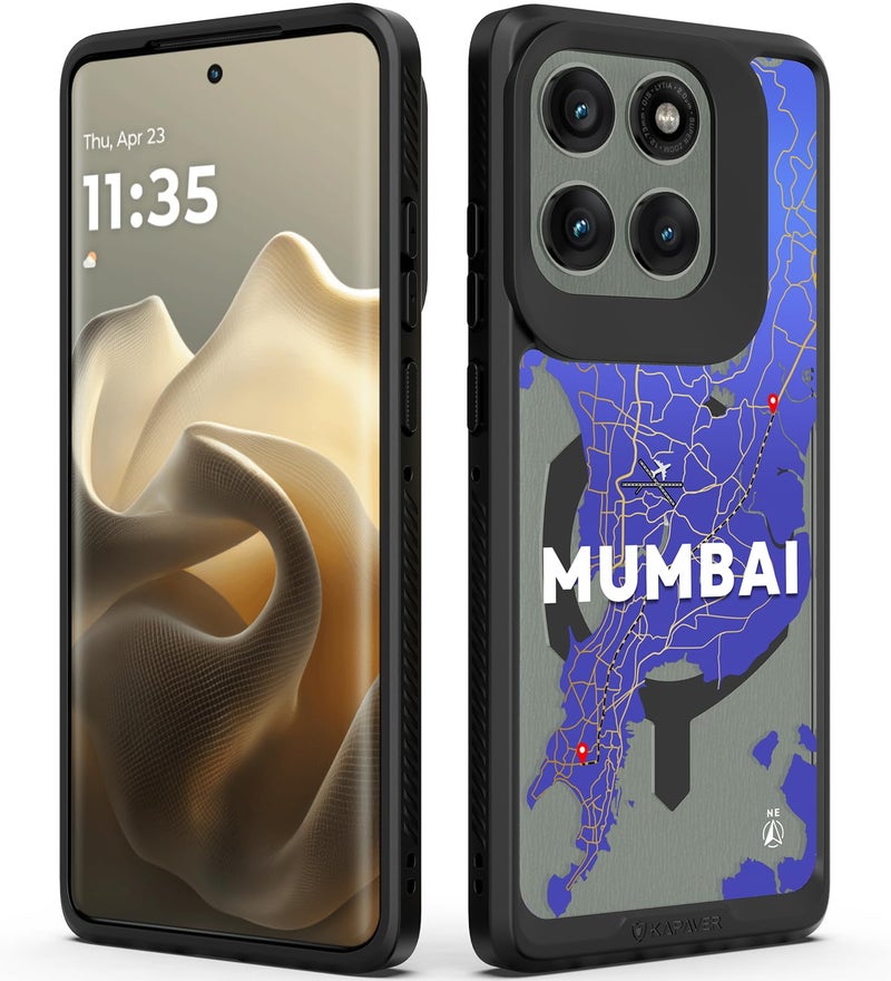 Kapaver غطاء خلفي KAPAVER إصدار GPS متوافق مع MagSafe، غطاء مغناطيسي لهاتف Motorola Edge 60 Pro (PC+TPU) (مومباي-أسود) - Image 1