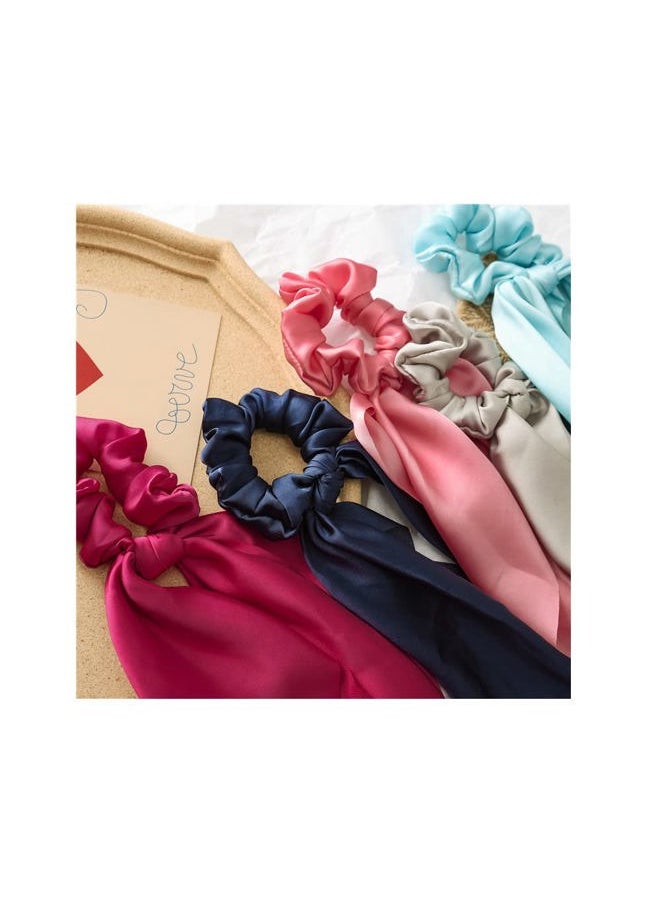 Funlovin - Silk Hair Scarf Scrunchies Satin Bow Scrunchie Hair Ribbon Scarf Ties Ponytail Holder Bunny Ear Bowknot Knotted Scrunchy with Long Tails (10pcs) - Image 1