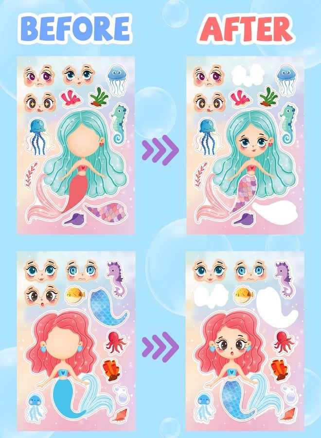Greingways 24 Pcs Make Your Own Mermaid Sticker Sheets for Kids with Mermaid Face Stickers for Toddlers Girls Crafts Activities Gift Bag Stuffers Birthday Party Valentines Day Gifts for Kids Classroom - Image 4