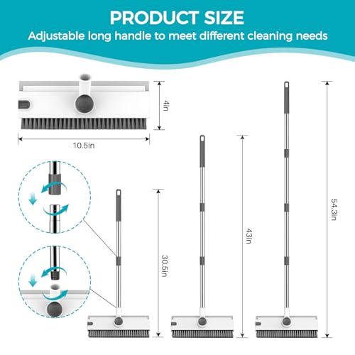 SetSail Floor Scrub Brush 3 in 1 Floor Scrub Brush with 54in Adjustable Long Handle and Scraper Heavy Duty Stiff Bristle Floor Scrubber for Cleaning Shower Bathroom Kitchen Patio Garage GreyWhite - Image 3