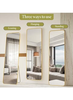 Beauenty 155*45cm Floor Full Length Mirror Standing Full Body Rounded Corner Rectangle Mirrors with Stand Hanging Wall Mounted Leaning Bedroom Living Room Bedroom Cloakroom,Gold  - Image 5