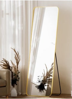 Beauenty 155*45cm Floor Full Length Mirror Standing Full Body Rounded Corner Rectangle Mirrors with Stand Hanging Wall Mounted Leaning Bedroom Living Room Bedroom Cloakroom,Gold  - Image 2