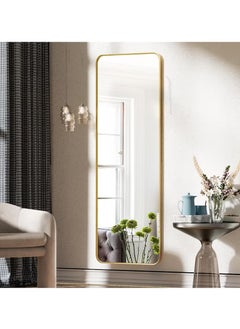 Beauenty 155*45cm Floor Full Length Mirror Standing Full Body Rounded Corner Rectangle Mirrors with Stand Hanging Wall Mounted Leaning Bedroom Living Room Bedroom Cloakroom,Gold  - Image 3