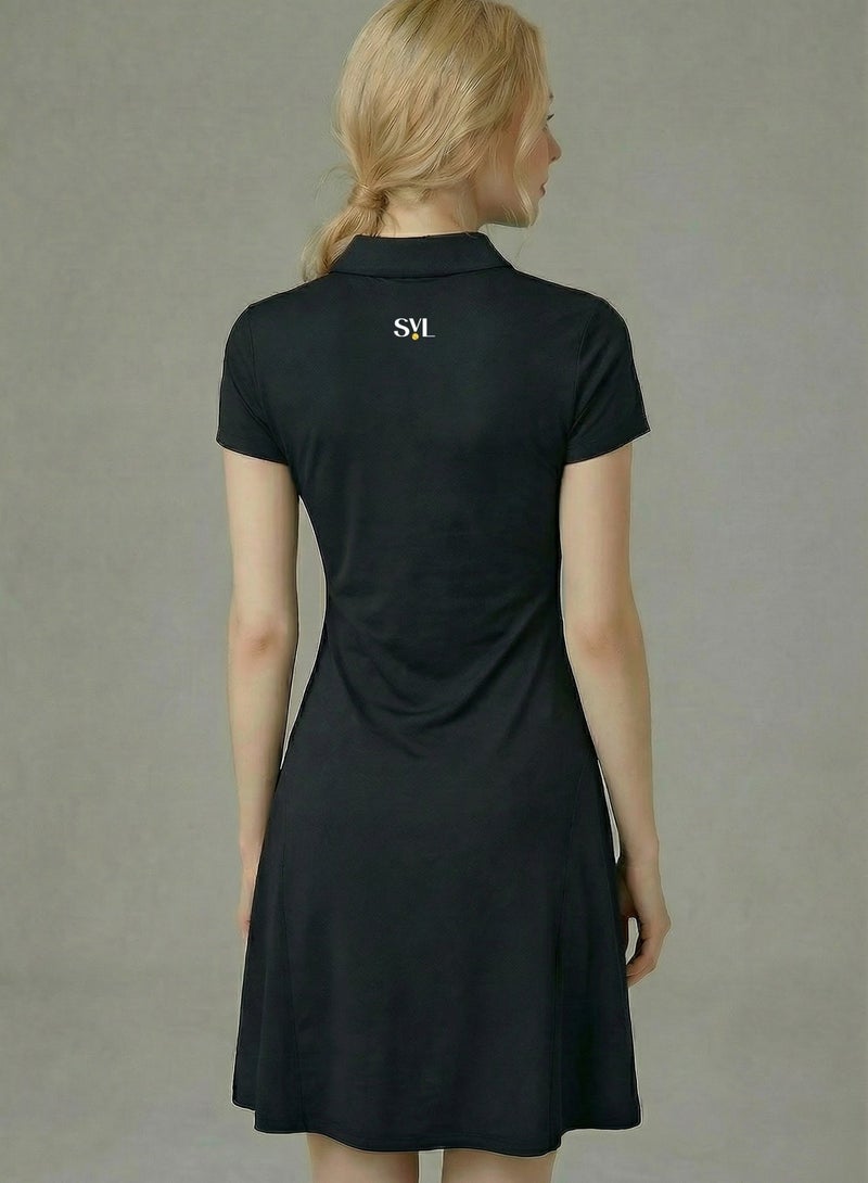 SVL Long Padel & Tennis Dress with Separate Shorts - Black - SVL - Image 5