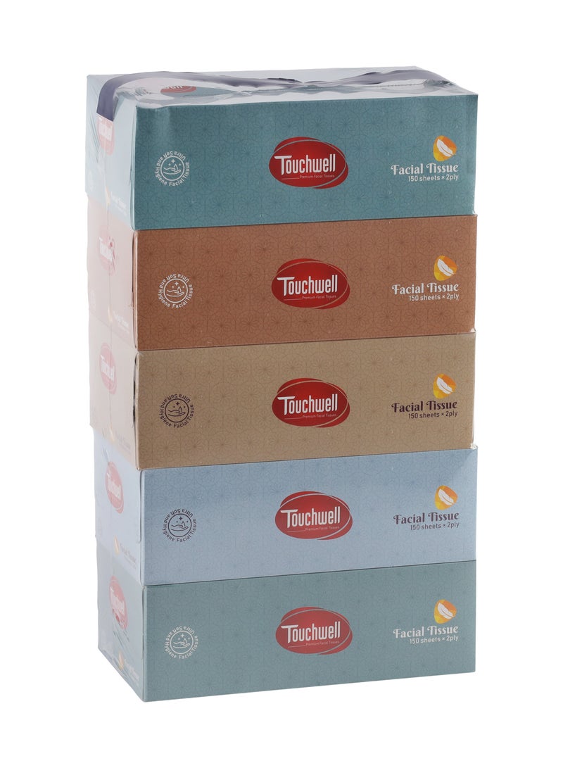 packwell Touchwell Tissue Box 150 Sheet each box 2-Ply 5 pcs combo pack facial tissue - Image 1
