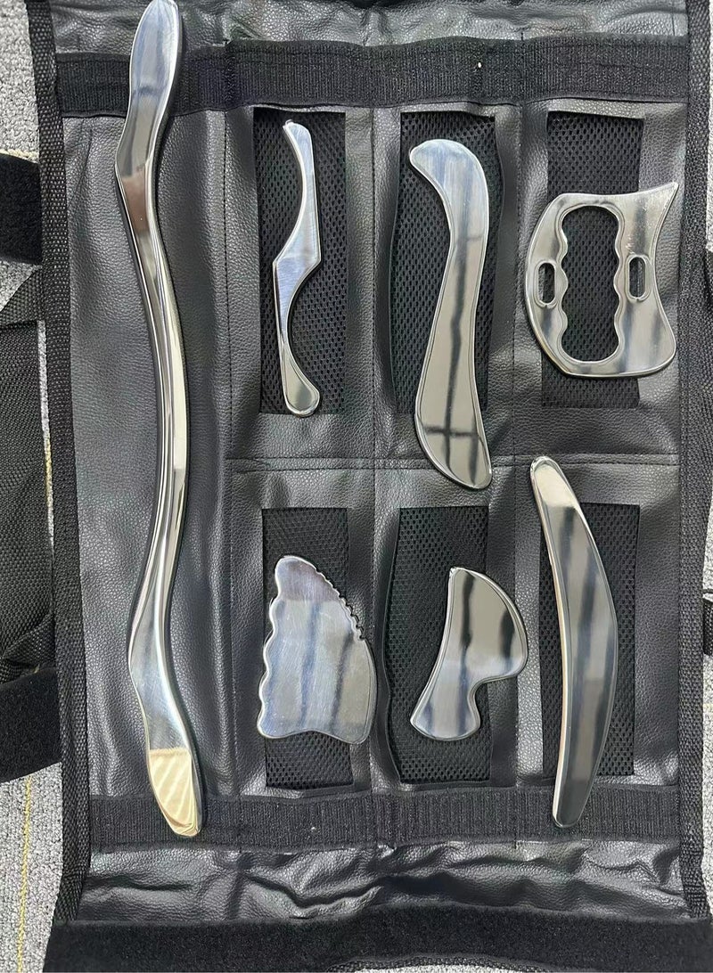 أدوات تدليك من الفولاذ المقاوم للصدأ، علاج غوا شا الذكي للعلاج الطبيعي، الاسترخاء العميق للعضلات، علاج الأنسجة الناعمة، 07 قطعة - Image 2