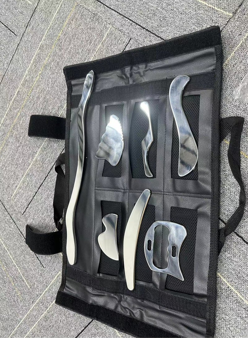 أدوات تدليك من الفولاذ المقاوم للصدأ، علاج غوا شا الذكي للعلاج الطبيعي، الاسترخاء العميق للعضلات، علاج الأنسجة الناعمة، 07 قطعة - Image 4