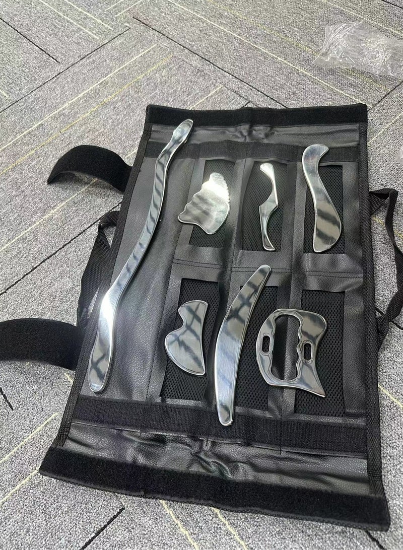 أدوات تدليك من الفولاذ المقاوم للصدأ، علاج غوا شا الذكي للعلاج الطبيعي، الاسترخاء العميق للعضلات، علاج الأنسجة الناعمة، 07 قطعة - Image 5