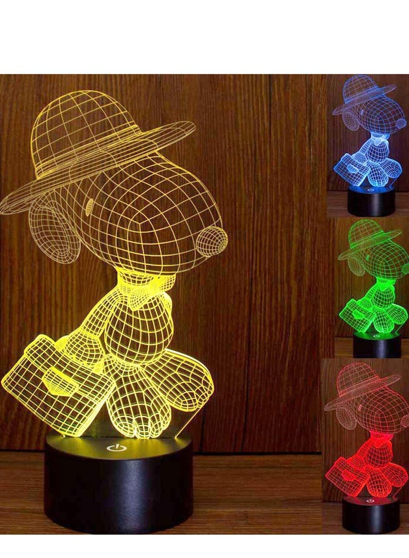 althiqahkey 3D Night Lights Snoopy Lamp 3D Optical Illusion LED Nightlight Touch Switch Table Desk Snoopy Lamp 7 Changing Colors Acrylic Flat with USB Charger or Battery for Room Decoration or Festival Gifts - Image 5