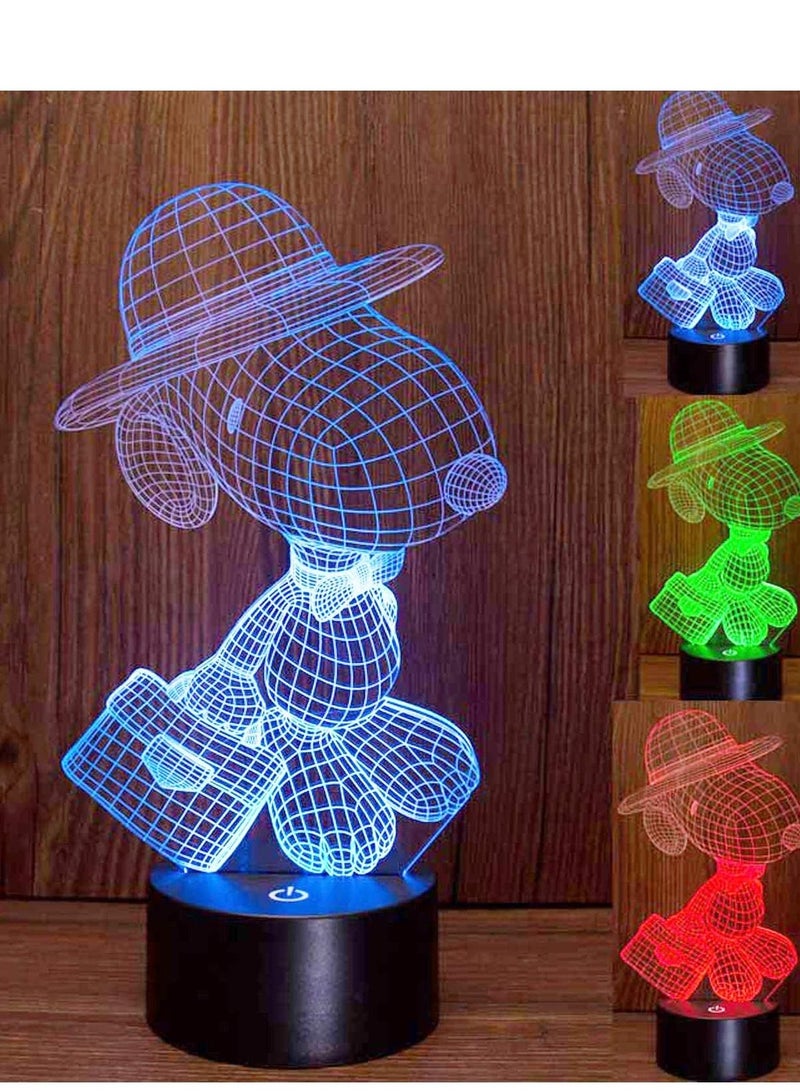 althiqahkey 3D Night Lights Snoopy Lamp 3D Optical Illusion LED Nightlight Touch Switch Table Desk Snoopy Lamp 7 Changing Colors Acrylic Flat with USB Charger or Battery for Room Decoration or Festival Gifts - Image 4