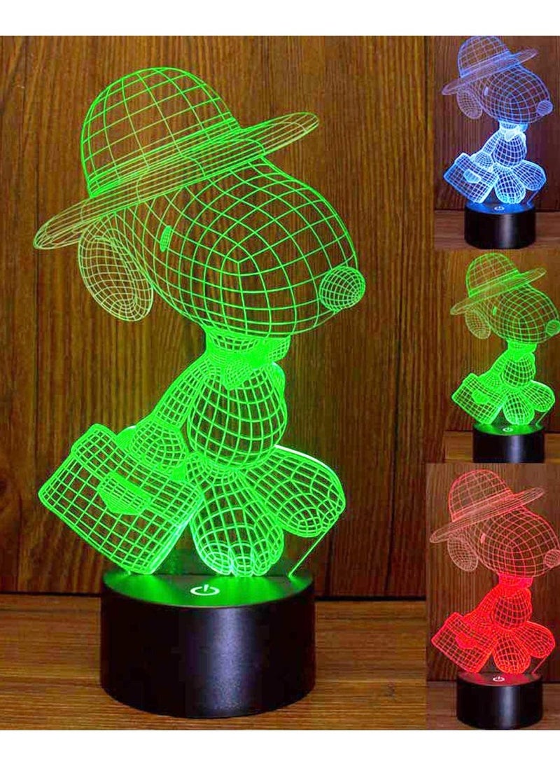 althiqahkey 3D Night Lights Snoopy Lamp 3D Optical Illusion LED Nightlight Touch Switch Table Desk Snoopy Lamp 7 Changing Colors Acrylic Flat with USB Charger or Battery for Room Decoration or Festival Gifts - Image 2