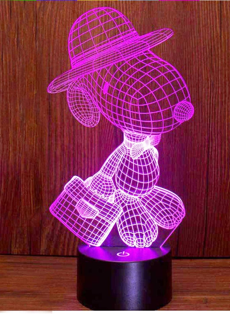 althiqahkey 3D Night Lights Snoopy Lamp 3D Optical Illusion LED Nightlight Touch Switch Table Desk Snoopy Lamp 7 Changing Colors Acrylic Flat with USB Charger or Battery for Room Decoration or Festival Gifts - Image 3