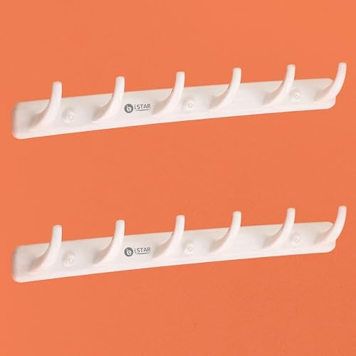 iSTAR 6 Pin Drill Free Door Handing Hooks Suitable for Bathroom Cloth Hooks Hanger Wall Bedroom Bathroom Robe Hooks Rail for Hanging (White, Pack of 2) - Image 1