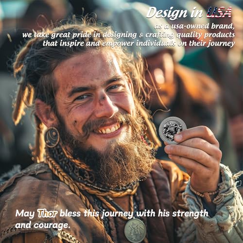 IELCJJ Viking Thor Hammer Coin - Viking Runes Mjolnir Coin Token - Tanngrisnir Tanngnjóstr Norse Mythology Protective Talisman Amulet Medallions - Powerful Viking Gifts for Men Women Kids - Image 4