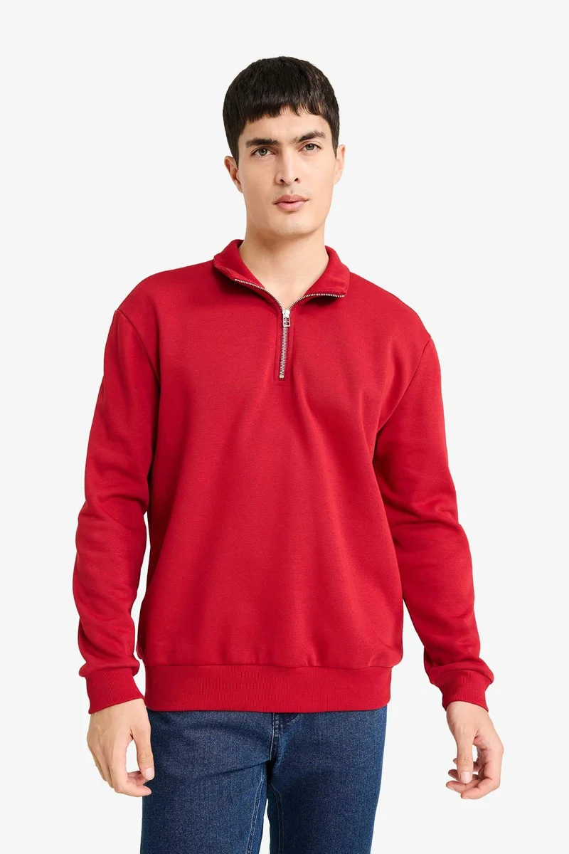 Defacto  Regular Fit Half Zip Stand Collar Basic Sweatshirt for Men | Best Price UAE