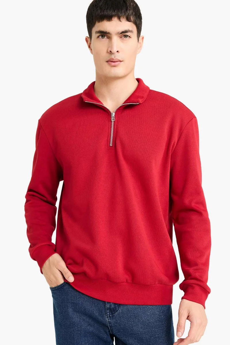 Defacto  Regular Fit Half Zip Stand Collar Basic Sweatshirt for Men | Best Price UAE