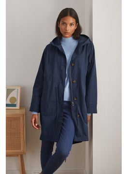Women Plain Parka Coat, Navy