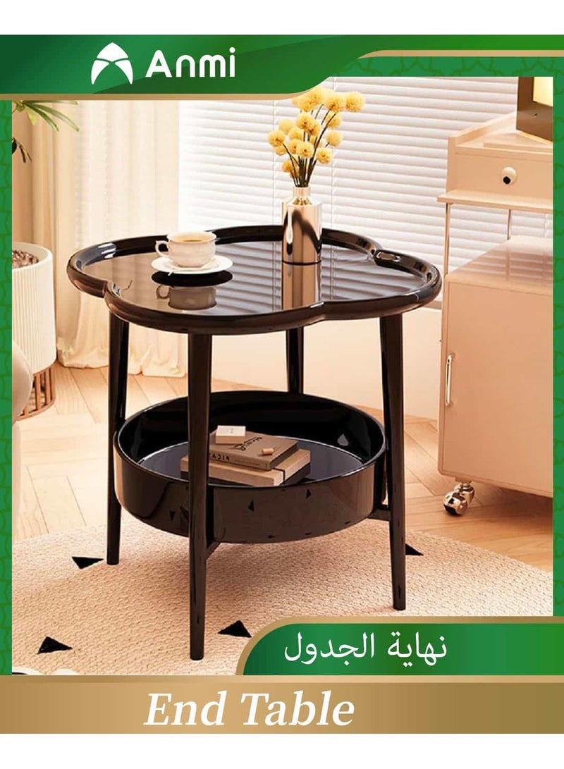 أنمي 2-تير نهاية الجدول ، أريكة طاولة جانبية ، الحديثة طاولة القهوة الصغيرة لهجة الجدول ، البرسيم على شكل طاولة جانبية (أسود) - Image 1