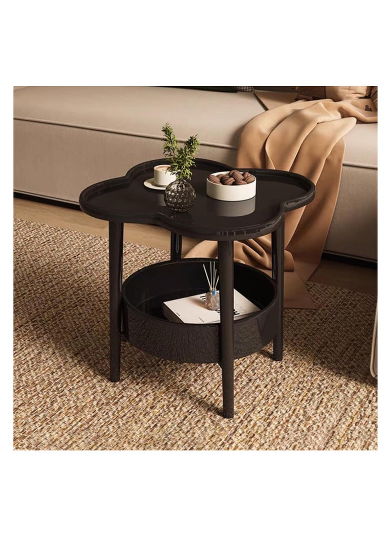 Anmi - 2-Tier End Table, Sofa Side Table, Modern Small Coffee Table Accent Table, Clover Shaped Side Table, Modern Sofa Snack Table with Round Tray for Living Room, Bedroom, Balcony, Patio (Black) - Image 1