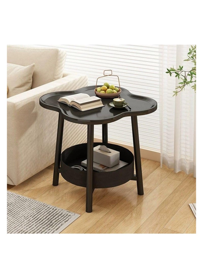 Anmi - 2-Tier End Table, Sofa Side Table, Modern Small Coffee Table Accent Table, Clover Shaped Side Table, Modern Sofa Snack Table with Round Tray for Living Room, Bedroom, Balcony, Patio (Black) - Image 1