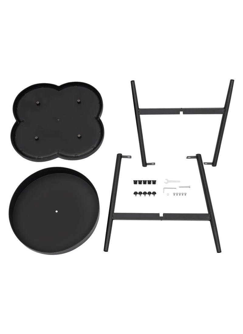 Anmi - 2-Tier End Table, Sofa Side Table, Modern Small Coffee Table Accent Table, Clover Shaped Side Table, Modern Sofa Snack Table with Round Tray for Living Room, Bedroom, Balcony, Patio (Black) - Image 1