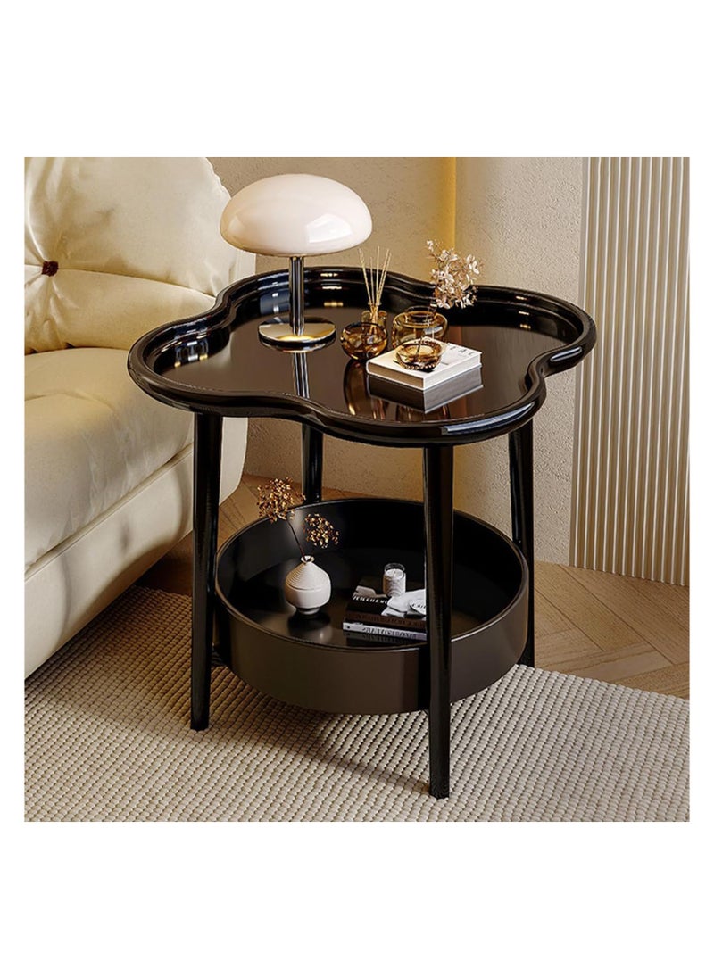 Anmi - 2-Tier End Table, Sofa Side Table, Modern Small Coffee Table Accent Table, Clover Shaped Side Table, Modern Sofa Snack Table with Round Tray for Living Room, Bedroom, Balcony, Patio (Black) - Image 1