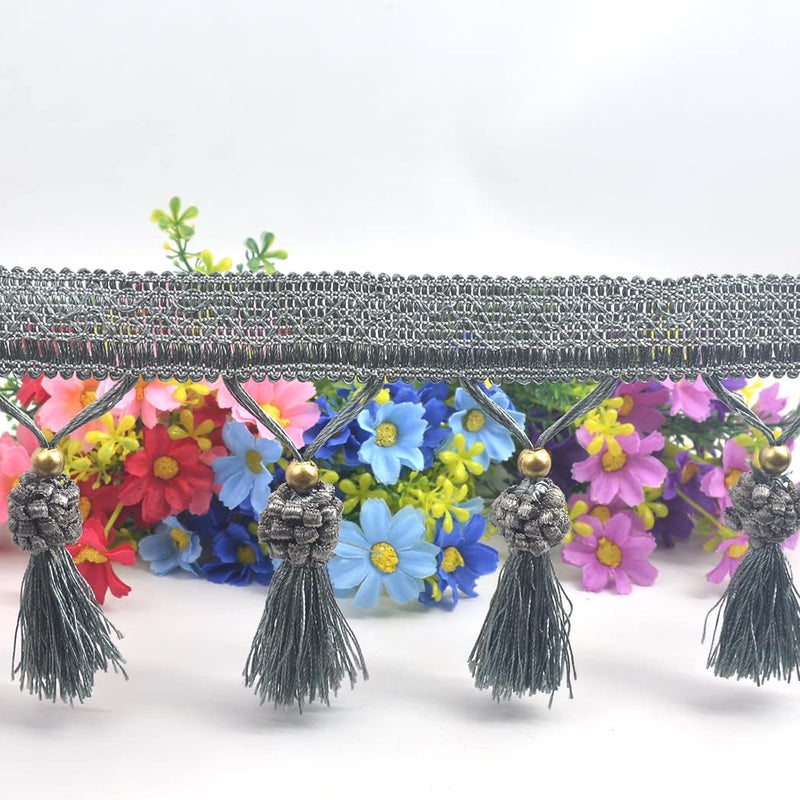 Kuasting Fringe Tassel Lace Trim 12.5 Yards Braided Hanging Beads Handwork DIY Craft Sewing Accessory Lace for Home Curtain Table Decoration (Light Blue) - Image 4