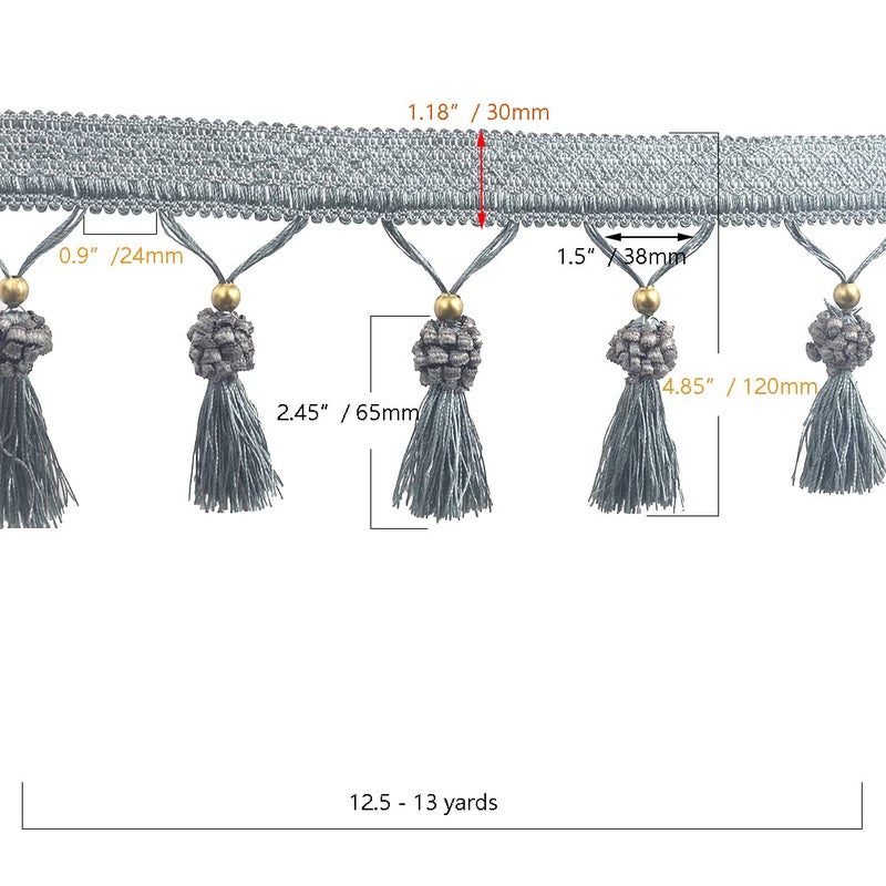 Kuasting Fringe Tassel Lace Trim 12.5 Yards Braided Hanging Beads Handwork DIY Craft Sewing Accessory Lace for Home Curtain Table Decoration (Light Blue) - Image 3