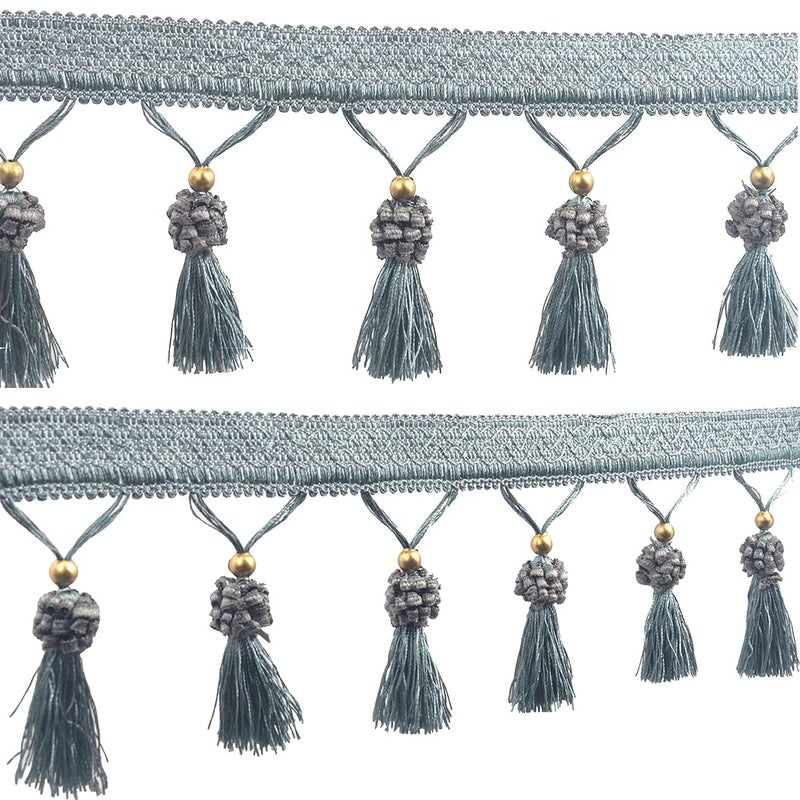 Kuasting Fringe Tassel Lace Trim 12.5 Yards Braided Hanging Beads Handwork DIY Craft Sewing Accessory Lace for Home Curtain Table Decoration (Light Blue) - Image 1