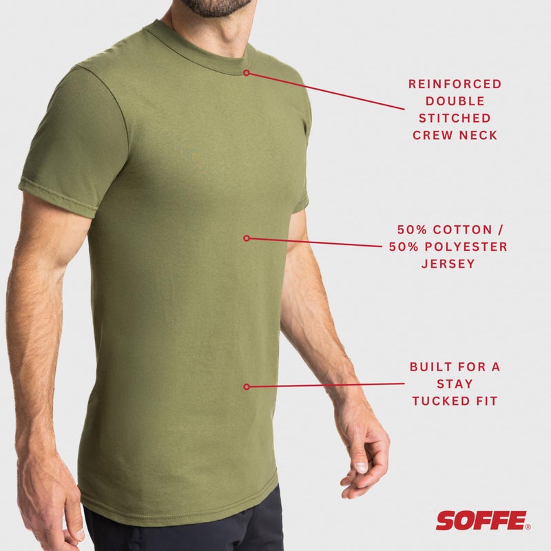 Soffe Men's 3 Pack - USA Poly/Cotton Military Tee, OD Green, Large - Image 3