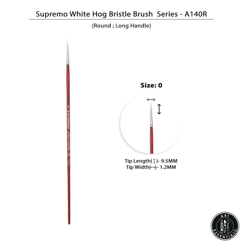 Art Essentials SUPREMO White Bristle Brush for Oil and Acrylic Painting - Series 140R - Round - Long Handle - Size: 0, with Maximum Colour Holding Capacity, Even & Consistent Flow - Image 5