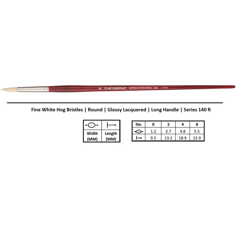 Art Essentials SUPREMO White Bristle Brush for Oil and Acrylic Painting - Series 140R - Round - Long Handle - Size: 0, with Maximum Colour Holding Capacity, Even & Consistent Flow - Image 4
