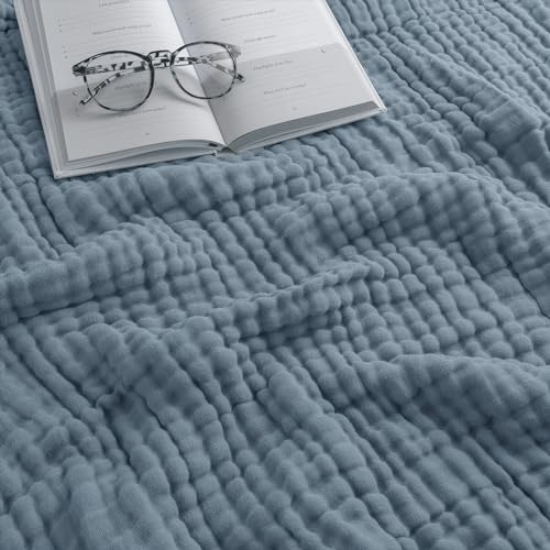 Comfy Cubs Muslin Blanket for Adults King 108" x 90" - 6 Layer Soft, Breathable & Lightweight Muslin Adult Blanket - Machine Washable & Designed in The US Bedding for All Seasons - Pacific Blue - Image 1