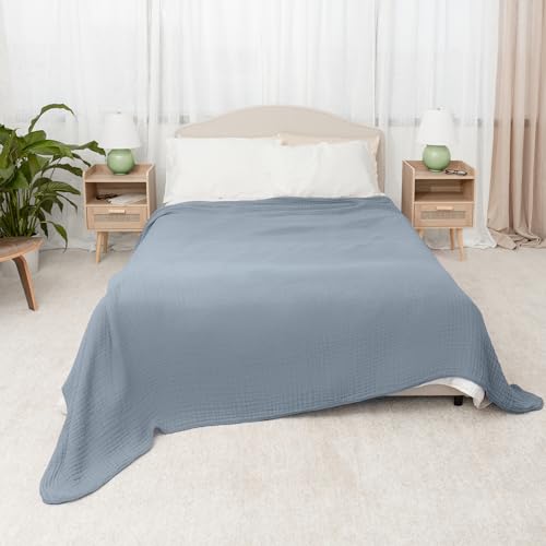 Comfy Cubs Muslin Blanket for Adults King 108" x 90" - 6 Layer Soft, Breathable & Lightweight Muslin Adult Blanket - Machine Washable & Designed in The US Bedding for All Seasons - Pacific Blue - Image 4