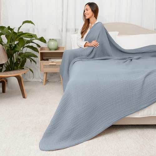 Comfy Cubs Muslin Blanket for Adults King 108" x 90" - 6 Layer Soft, Breathable & Lightweight Muslin Adult Blanket - Machine Washable & Designed in The US Bedding for All Seasons - Pacific Blue - Image 2