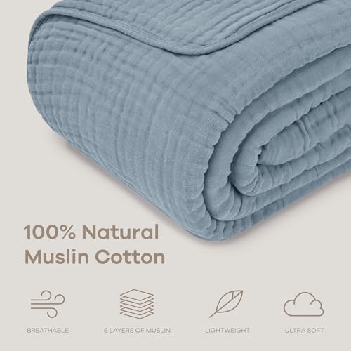 Comfy Cubs Muslin Blanket for Adults King 108" x 90" - 6 Layer Soft, Breathable & Lightweight Muslin Adult Blanket - Machine Washable & Designed in The US Bedding for All Seasons - Pacific Blue - Image 3