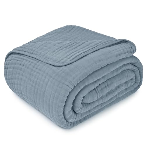 Comfy Cubs Muslin Blanket for Adults King 108" x 90" - 6 Layer Soft, Breathable & Lightweight Muslin Adult Blanket - Machine Washable & Designed in The US Bedding for All Seasons - Pacific Blue - Image 5