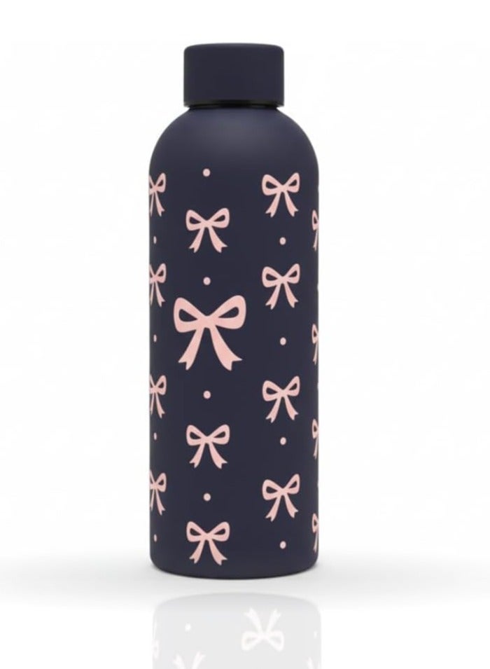 Stainless Steel Water Bottle, Black with Pink Bow Pattern, Double-Wall Thermal Flask, 500ml, Food-Grade Metal Construction, for Daily Use - Image 2
