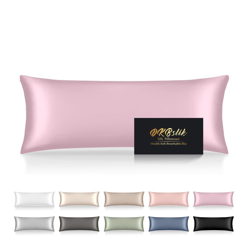 DKBslik Silk Body Pillow Cases  Mulberry Silk Body Pillow Cover with Zipper  Smooth  Anti Acne  Cooling Sleep Both Sides Natural Silk Satin 20x54 Body Pillowcase  Gifts for Women Men  Light Pink - Image 1