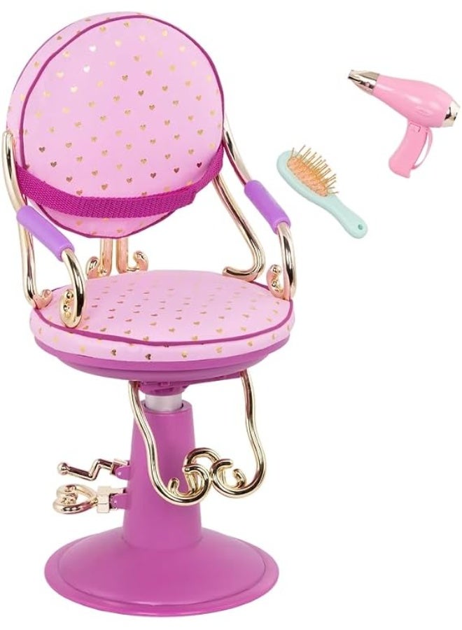 Our Generation Doll Salon Chair with Hairdressing Accessories - Purple Heart Pattern - Image 3