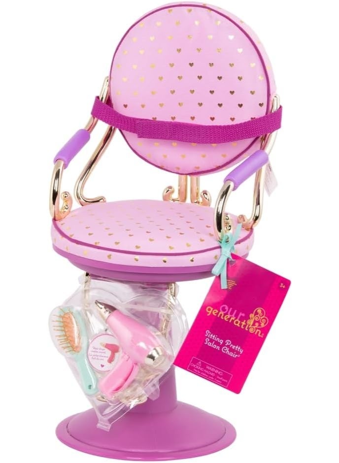 Our Generation Doll Salon Chair with Hairdressing Accessories - Purple Heart Pattern - Image 4