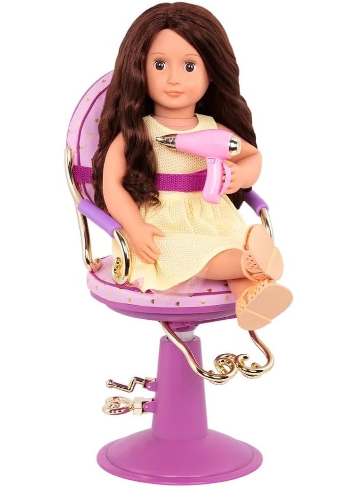 Our Generation Doll Salon Chair with Hairdressing Accessories - Purple Heart Pattern - Image 1