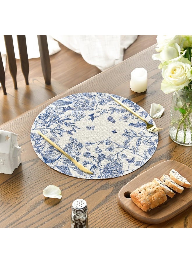 Round Placemats, Watercolor Hydrangea Flowers Branches Chinoiserie Spring Placemats Set of 4, 14 Inch Round Table Mats for Dining Decoration - Image 4