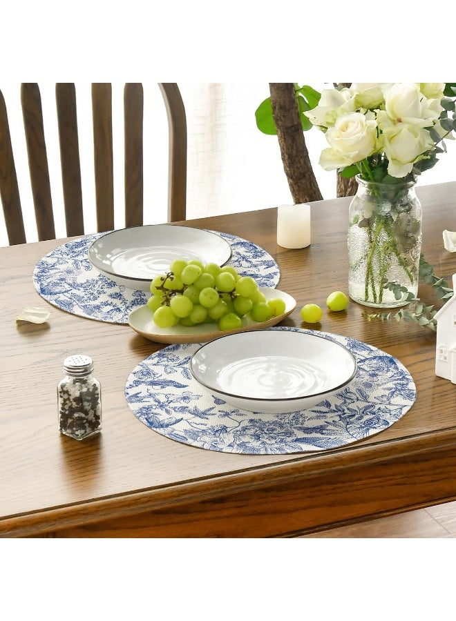 Round Placemats, Watercolor Hydrangea Flowers Branches Chinoiserie Spring Placemats Set of 4, 14 Inch Round Table Mats for Dining Decoration - Image 5