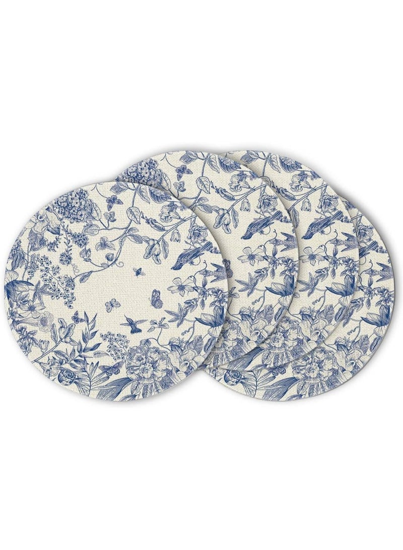 Round Placemats, Watercolor Hydrangea Flowers Branches Chinoiserie Spring Placemats Set of 4, 14 Inch Round Table Mats for Dining Decoration - Image 1
