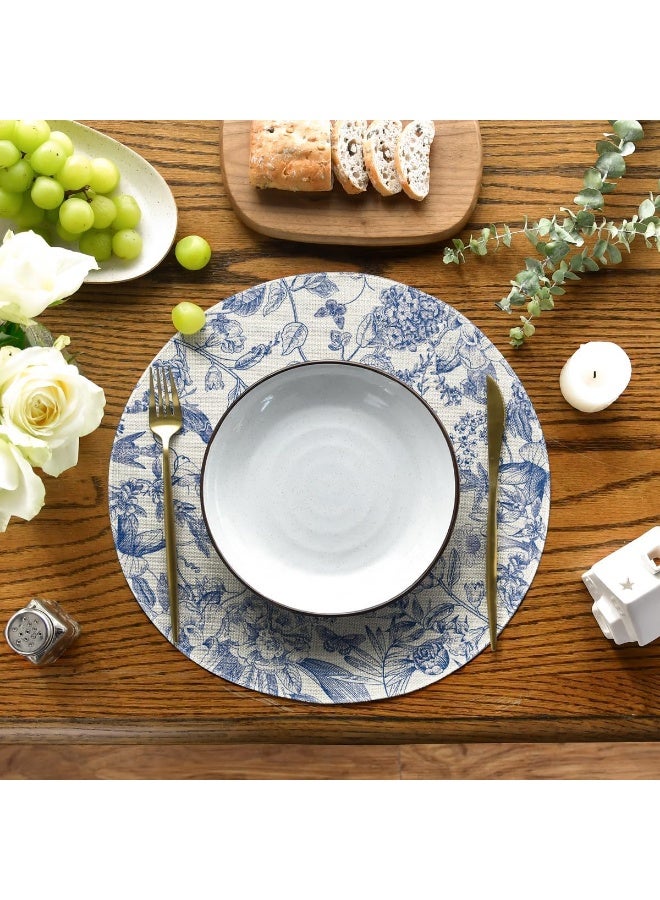 Round Placemats, Watercolor Hydrangea Flowers Branches Chinoiserie Spring Placemats Set of 4, 14 Inch Round Table Mats for Dining Decoration - Image 3